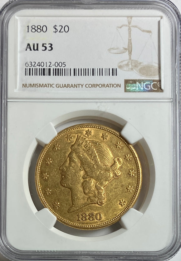 $20.00 1880 GOLD LIBERTY AU-53 NGC