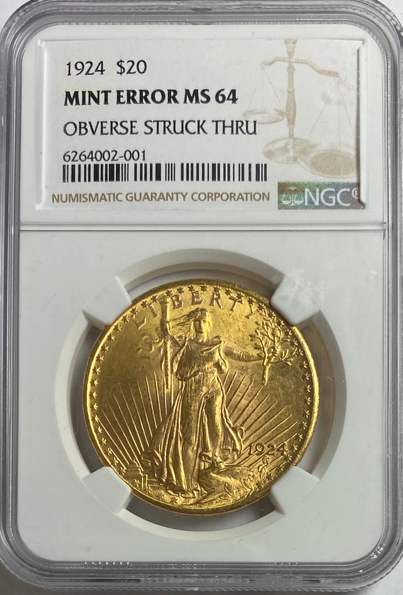 $20.00 1924 SAINT GAUDENS MS-64 NGC