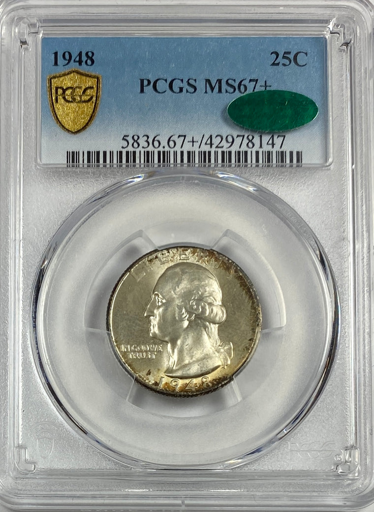 $0.25 1948 WASHINGTON QUARTER MS-67+ CAC PCGS